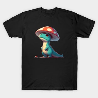 Cute Mushroom Hat Dinosaur Tyrannosaurus Rex T-Shirt